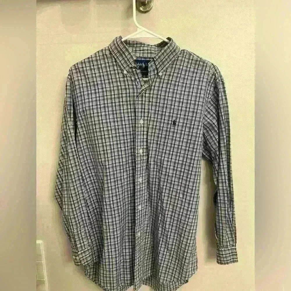 Ralph Lauren button down cotton men's 15 1/5 medium long sleeve , plaid